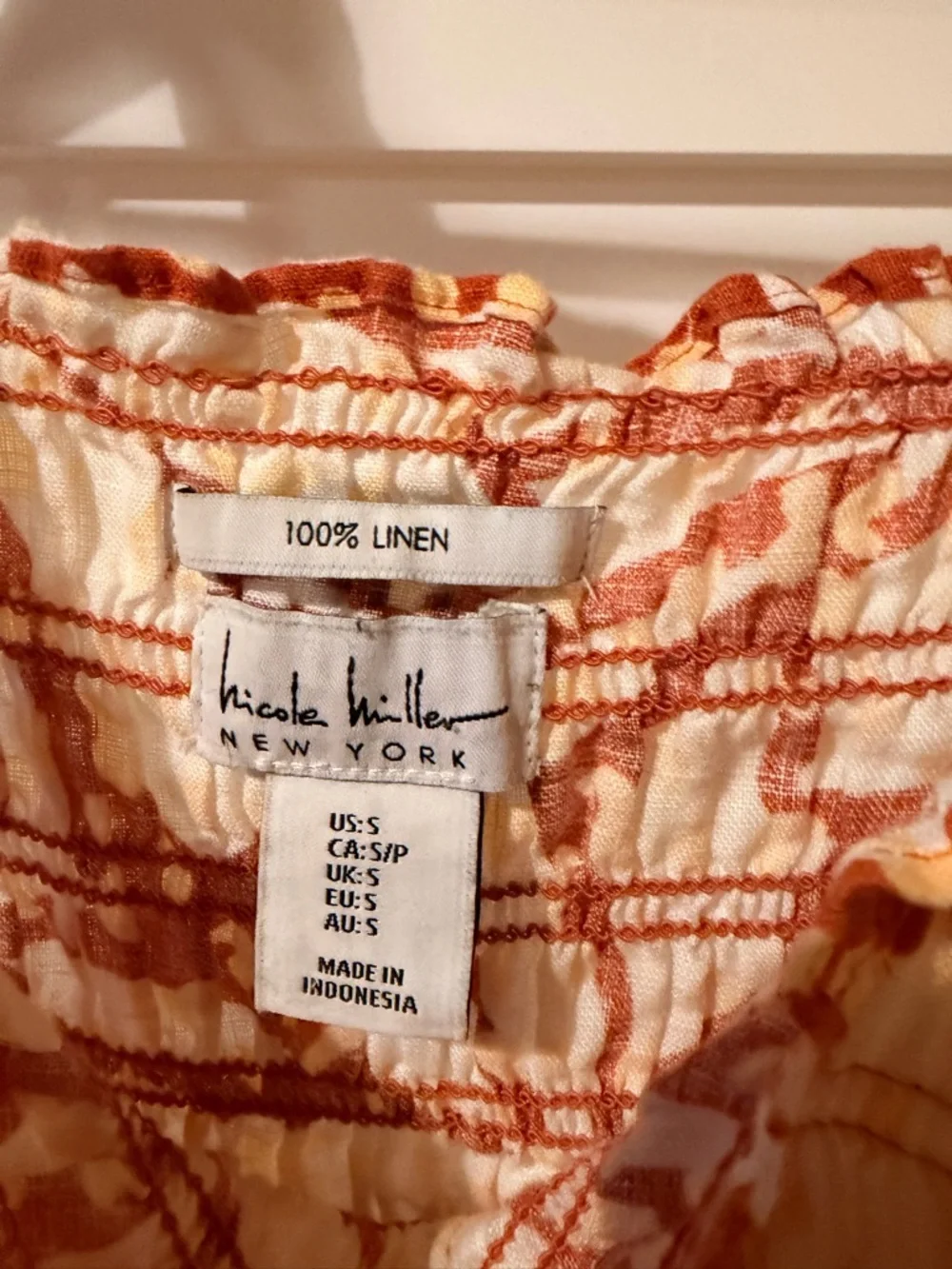 Linen White and Rust Tie-Shoulder Mini Dress - Picture 2 of 6